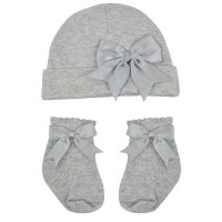 HS104-G: Grey Hat & Sock Set w/Bow